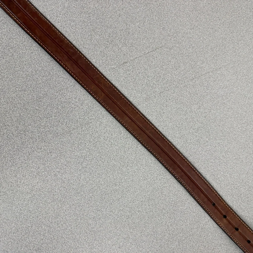 Cole Haan Belt Mens 34 Brown Leather Brass Buckle Casual Dress Raised Ridge